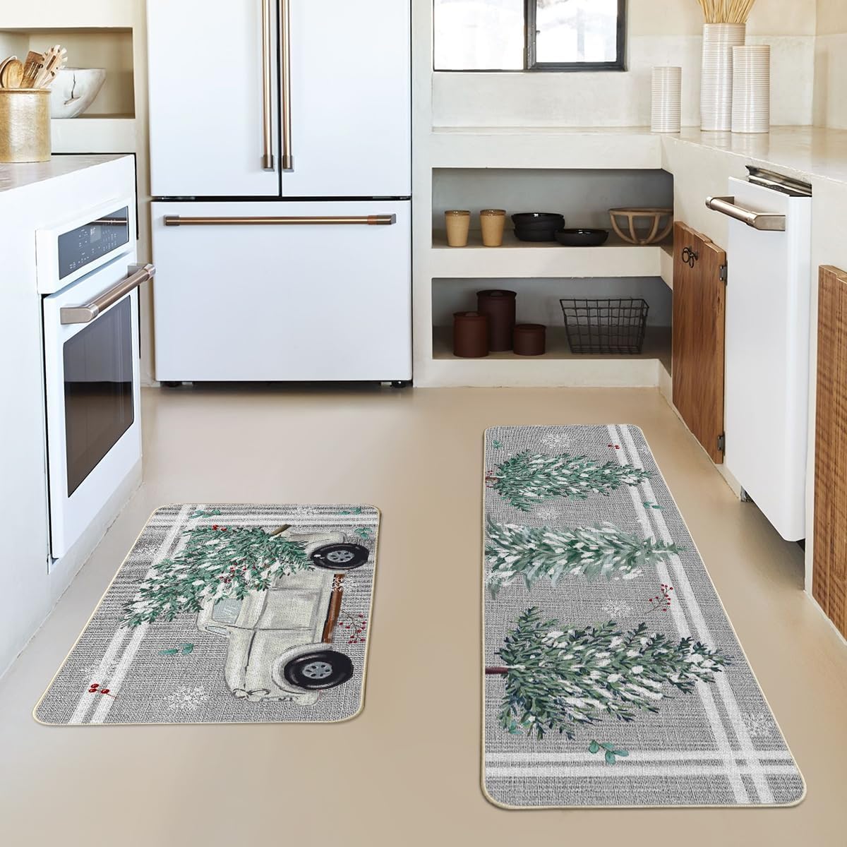 Artoid Mode pine holly stripes mats side view highlighting non-slip backing