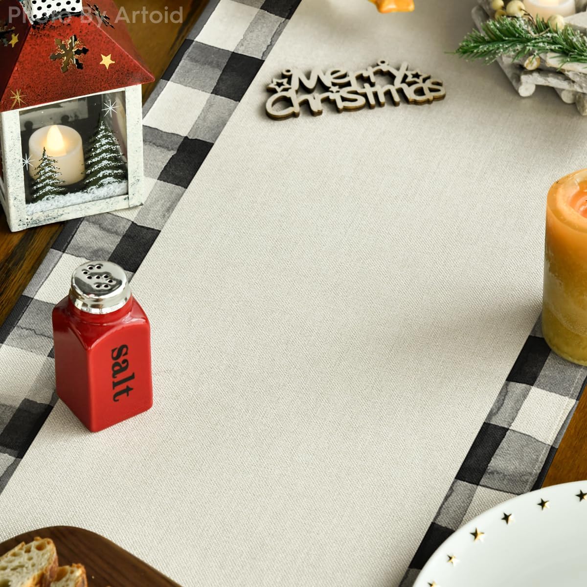 Artoid Mode Waterclor table runner protects surfaces during busy dinners