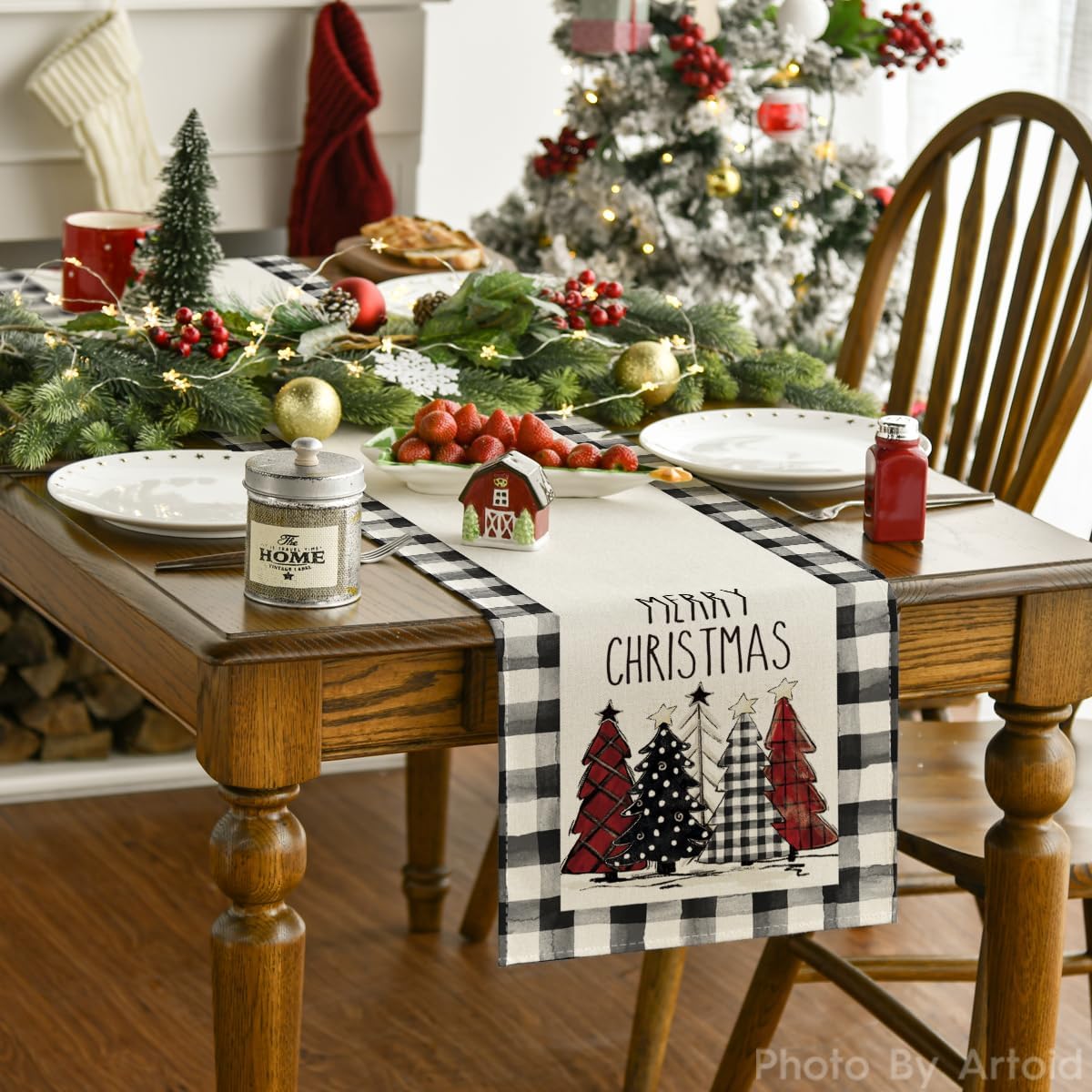 Artoid Mode Waterclor holiday table runner brightening indoor and outdoor meals