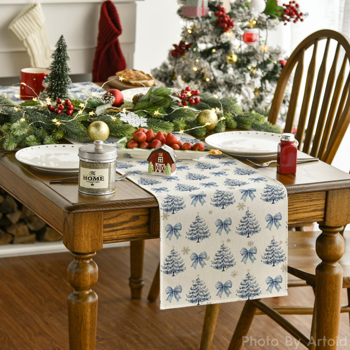 Artoid Mode winter Christmas table decor runner with snowflakes elevating holiday dining ambiance