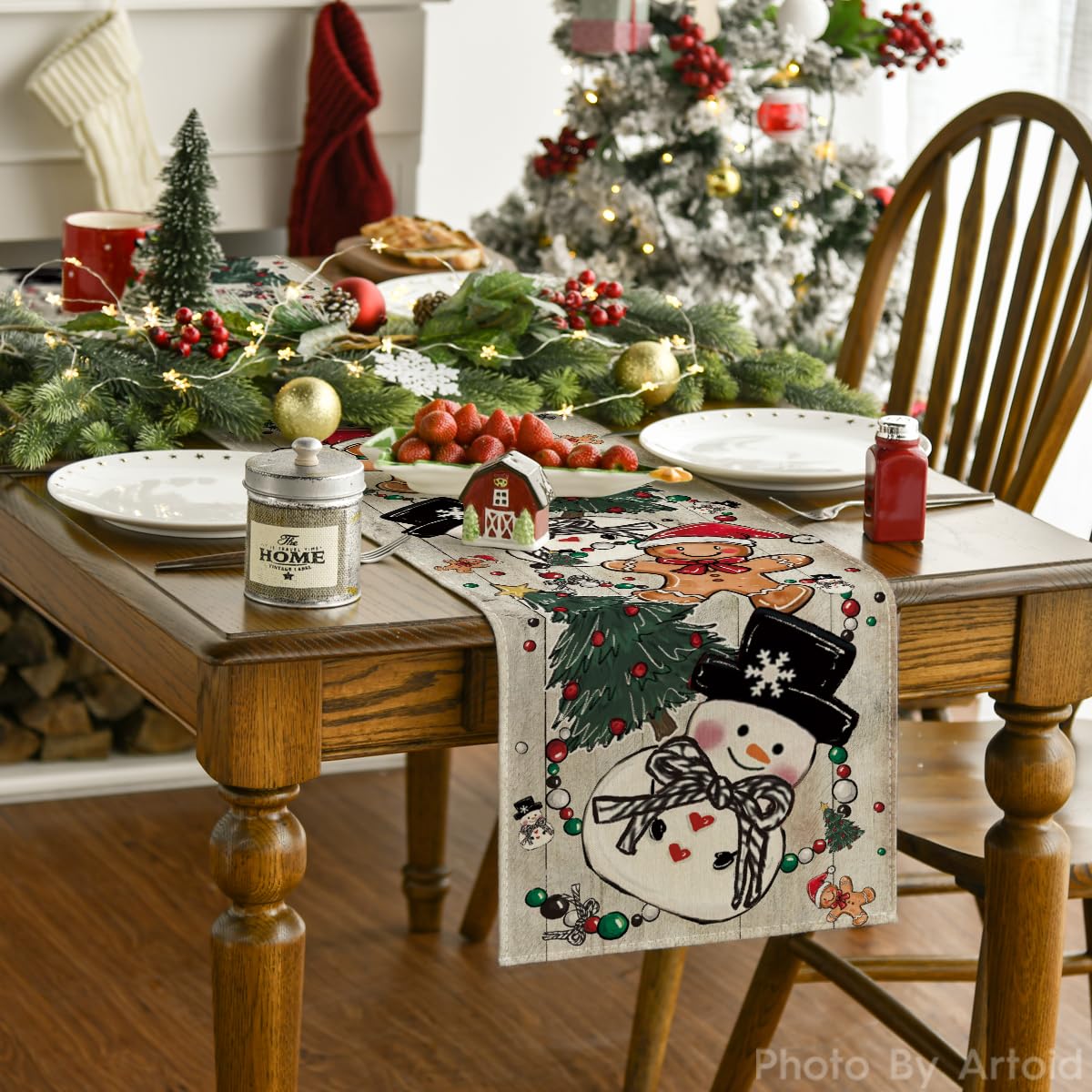 Artoid Mode winter table decor runner brightens kitchen gatherings.