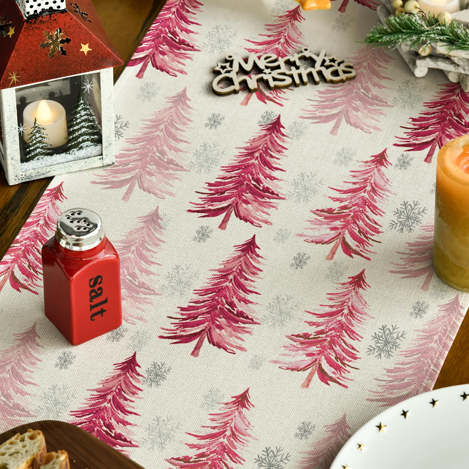 Artoid Mode winter pink table runner enhances kitchen decor for celebrations