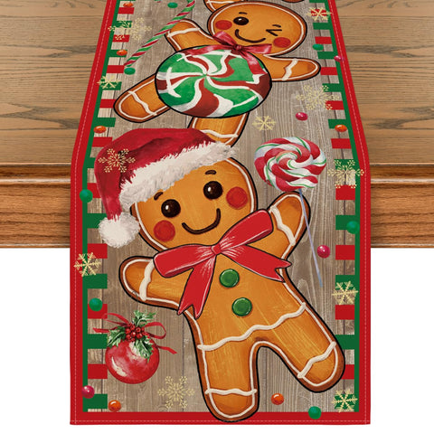 Artoid Mode wood gingerbread table runner adds festive warmth to holiday meals.