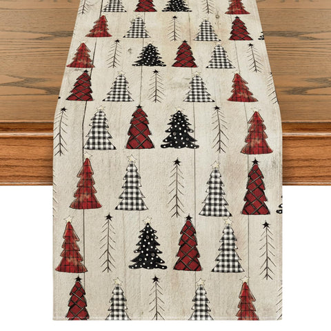 Artoid Mode wood Xmas tree table runner full view for holiday tablescapes