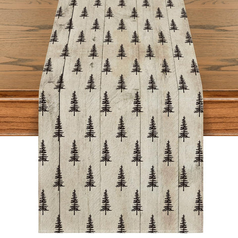 Artoid Mode wood Xmas tree table runner adds festive decor and surface protection.