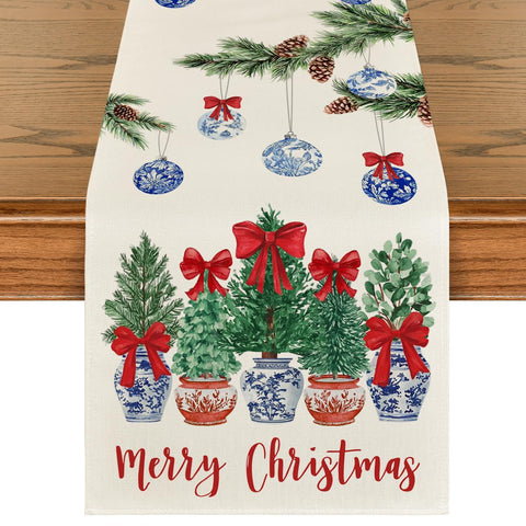 Artoid Mode Xmas balls blue and white table runner for festive dining