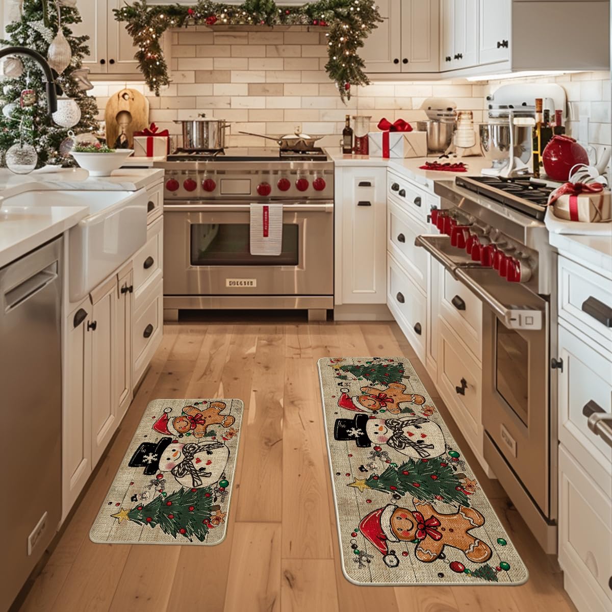 Artoid Mode Xmas tree gingerbread man snowman mats 17x47 brighten your kitchen while safeguarding floors