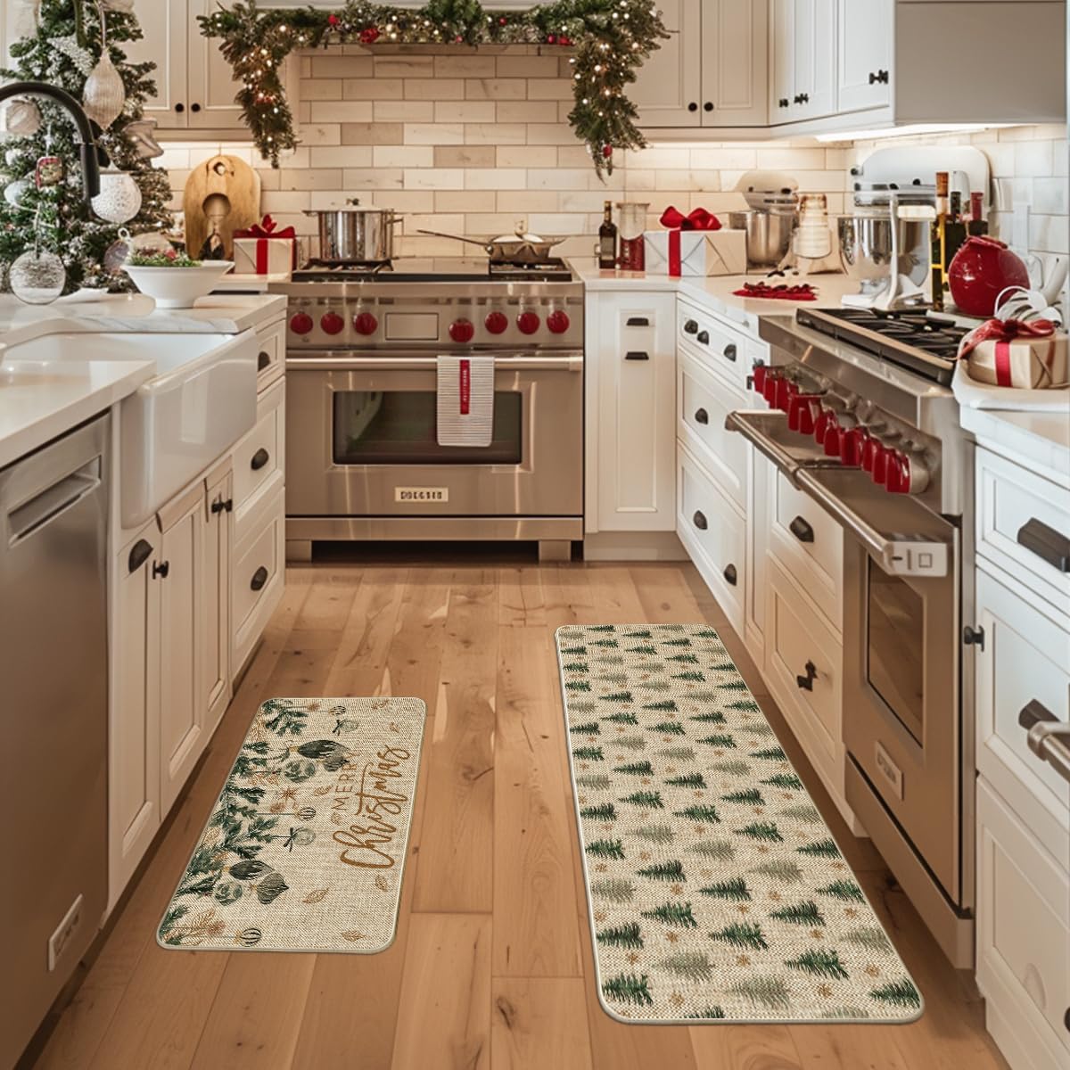 Artoid Mode Xmas Tree Ornament kitchen mat 17x47 with seasonal design for larger spaces