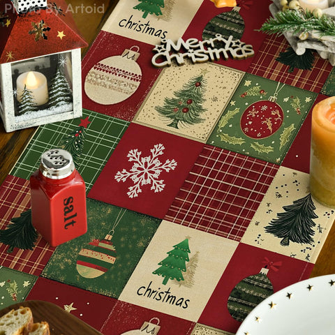 Artoid Mode Xmas Tree Runner bright pattern enhances holiday table styling.