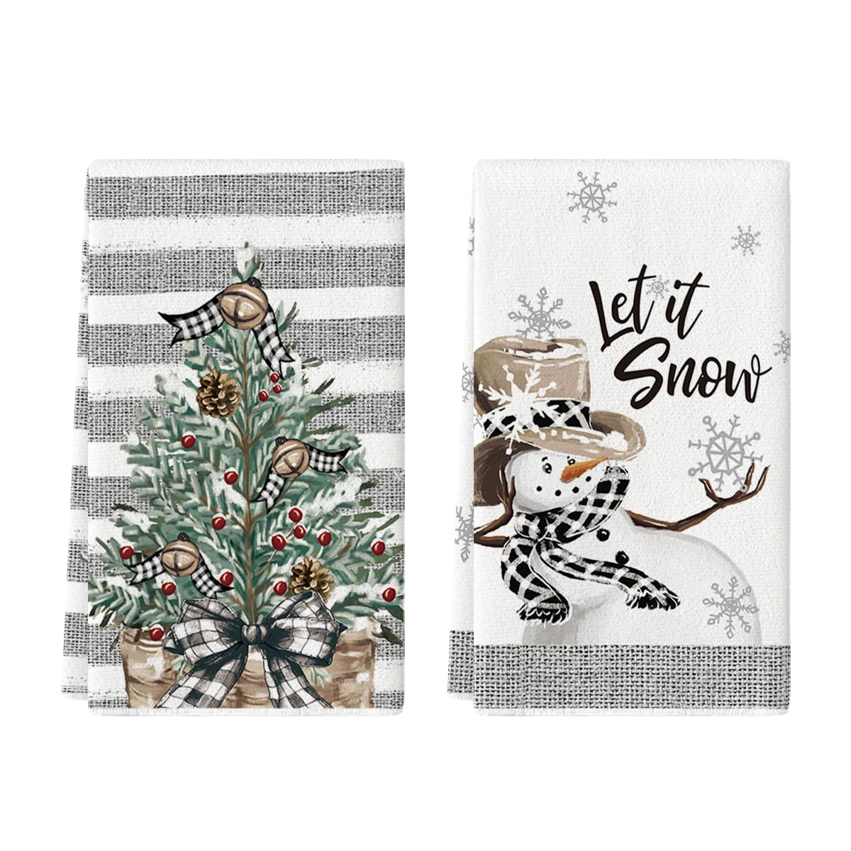 Artoid Mode Xmas Tree Snowman kitchen towel front view, festive design for daily drying tasks.