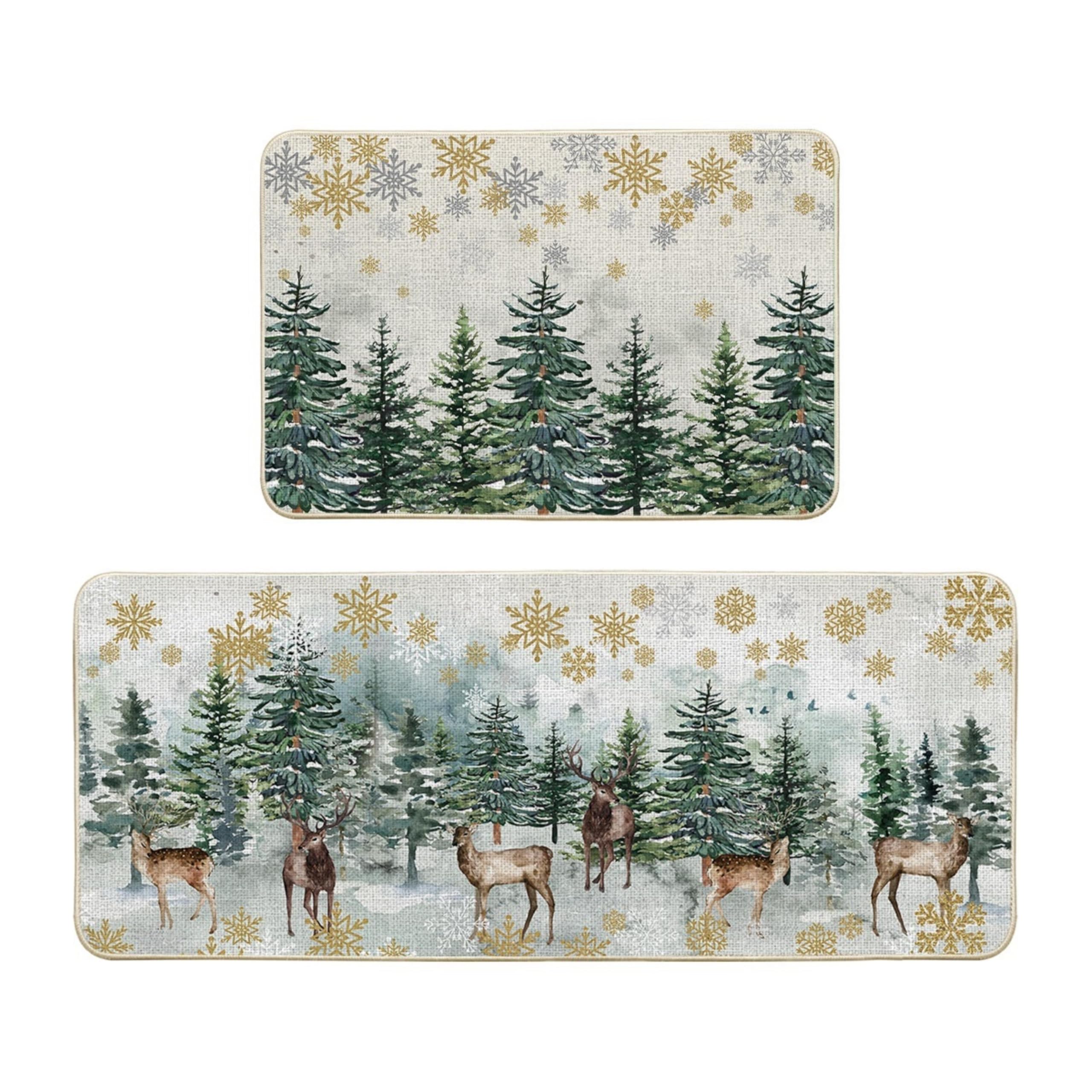 Artoid Mode Xmas trees deer snowflakes 24x35 mat with non-slip backing for safe entryways.