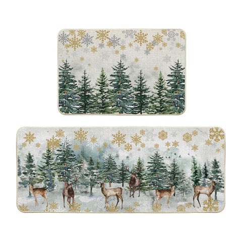 Artoid Mode Xmas trees deer snowflakes 24x35 mat with non-slip backing for safe entryways.
