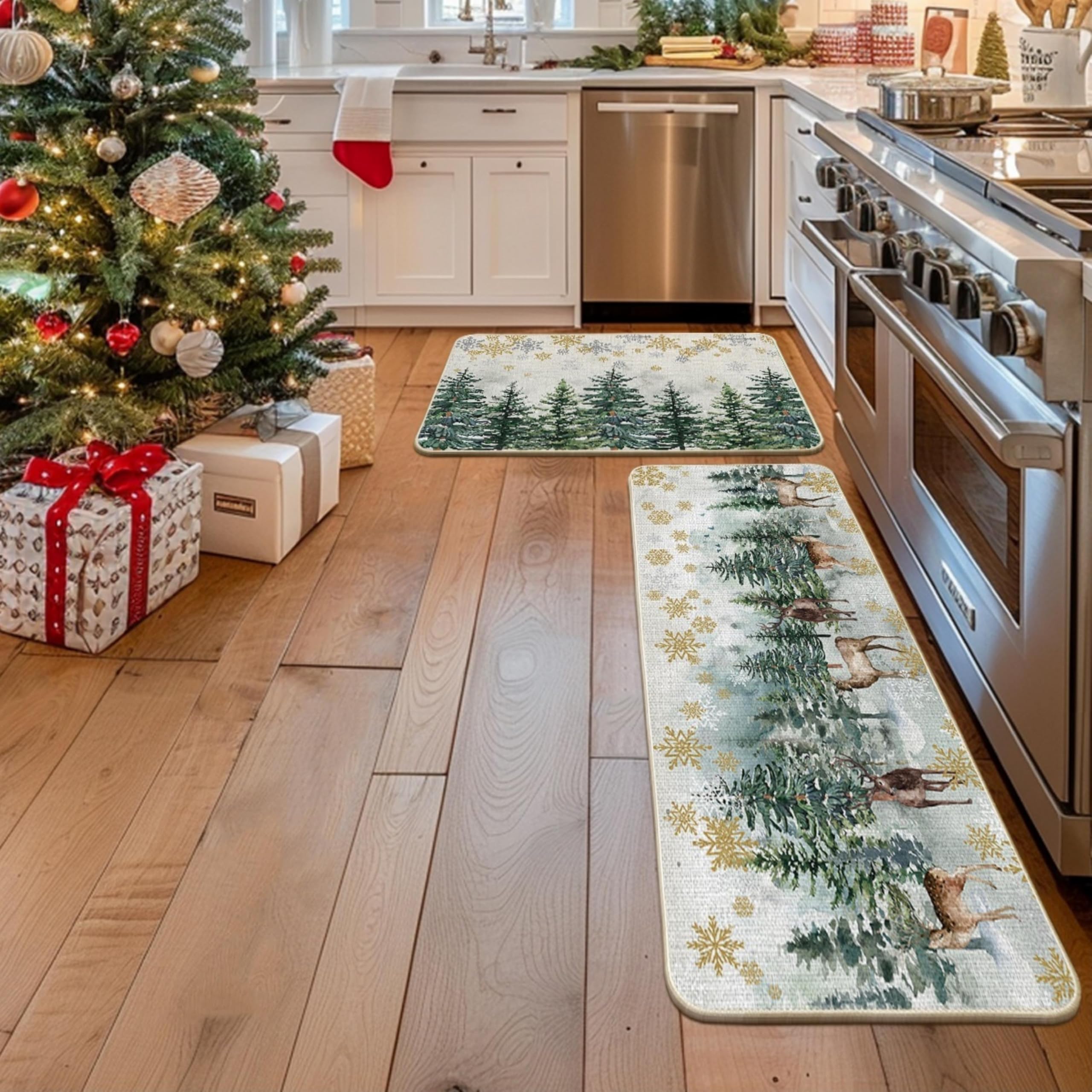 Artoid Mode Xmas trees deer snowflakes 24x59 mat adds festive flair while protecting floors.
