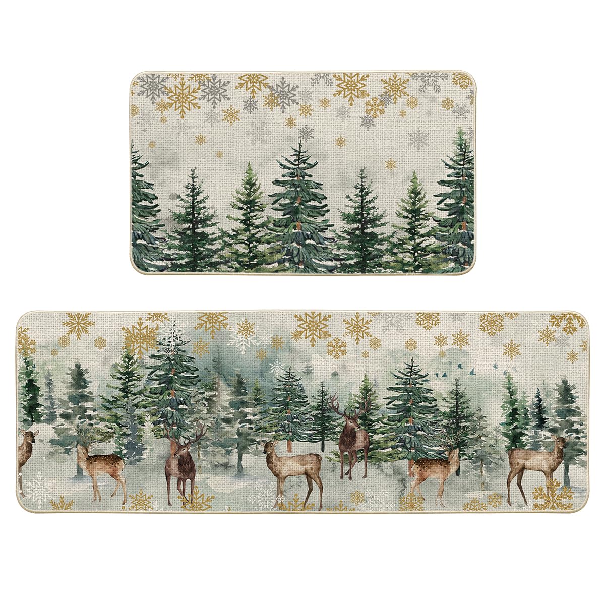 Artoid Mode Xmas Trees Deer Snowflakes kitchen mat 17x29 highlights festive pattern and floor protection.