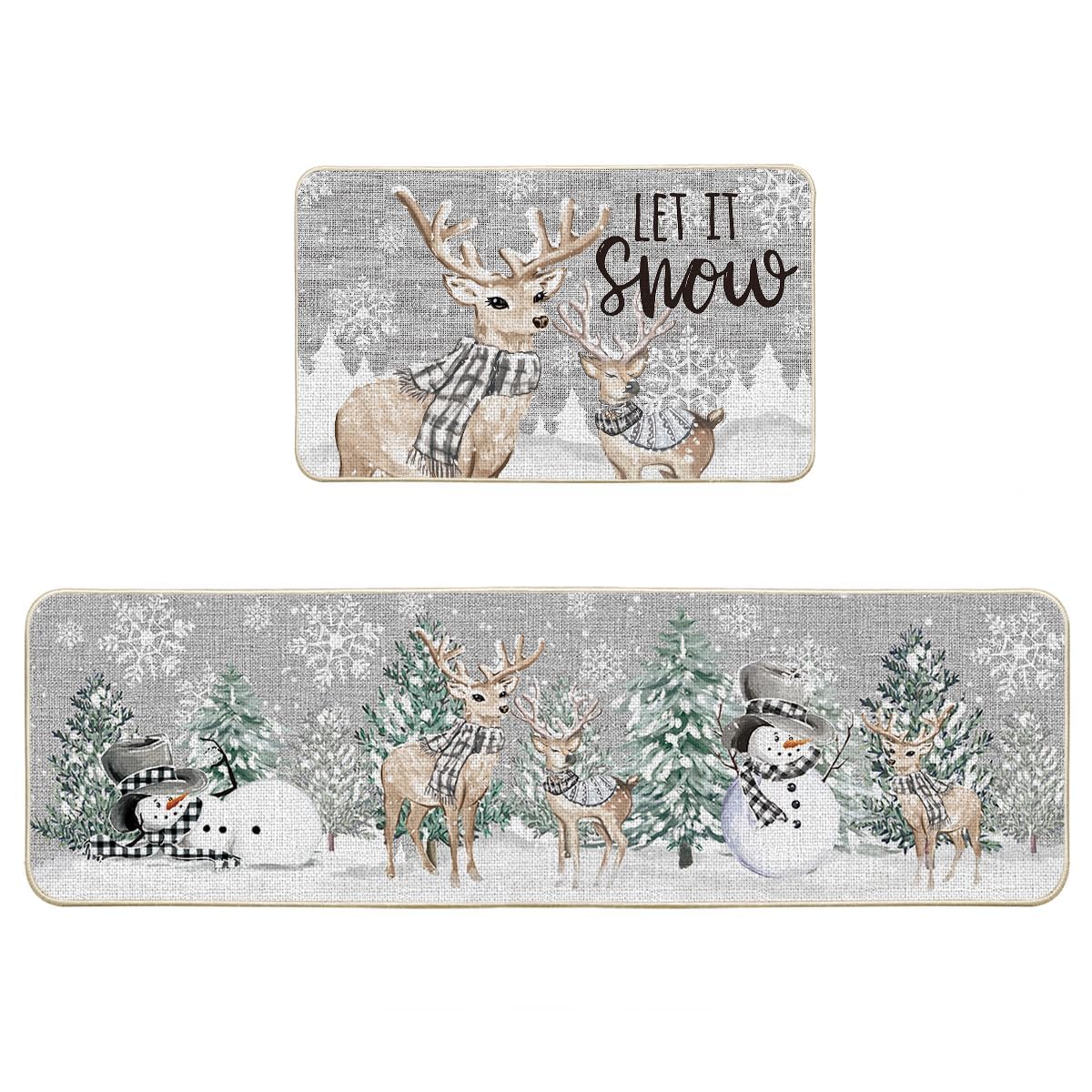 Artoid Mode Xmas trees and deer kitchen mat 17x29 provides decorative floor protection.
