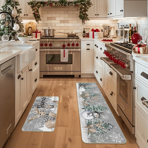 Artoid Mode Xmas trees deer snowflakes kitchen mat 17x59 adds seasonal style.