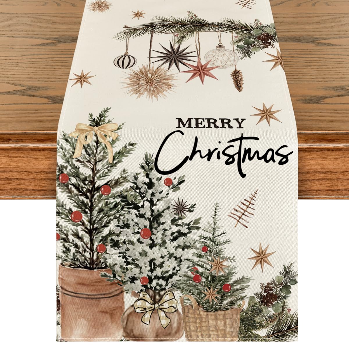 Artoid Mode xmas trees holly pine cone table runner for festive dining settings