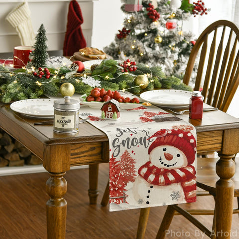 Artoid Mode Xmas Trees Let It Snow on a dining table demonstrates size fits 1-2 for intimate meals.