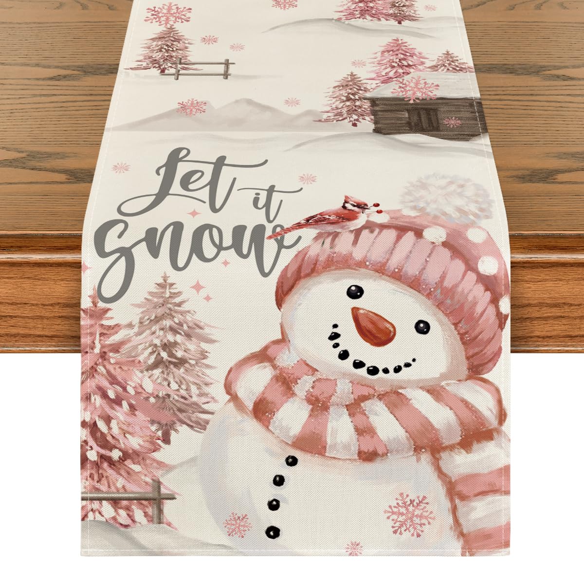 Artoid Mode Xmas table runner fabric closeup highlights durable polyester for everyday dining.