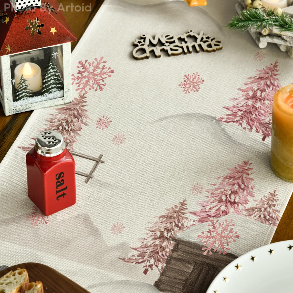 Artoid Mode Xmas runner pattern detail reveals vivid holiday trees and snowman motifs.