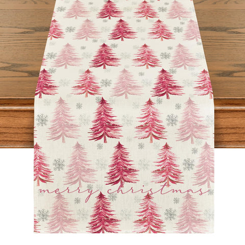 Artoid Mode Xmas trees snowflake table runner for festive pink dining ambiance