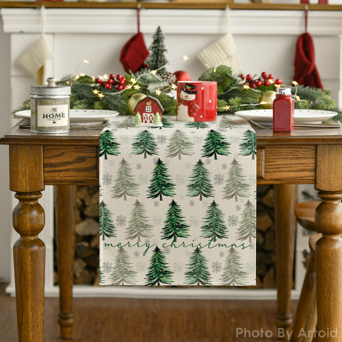 Artoid Mode table runner on dining table enhances holiday ambiance and protects surfaces