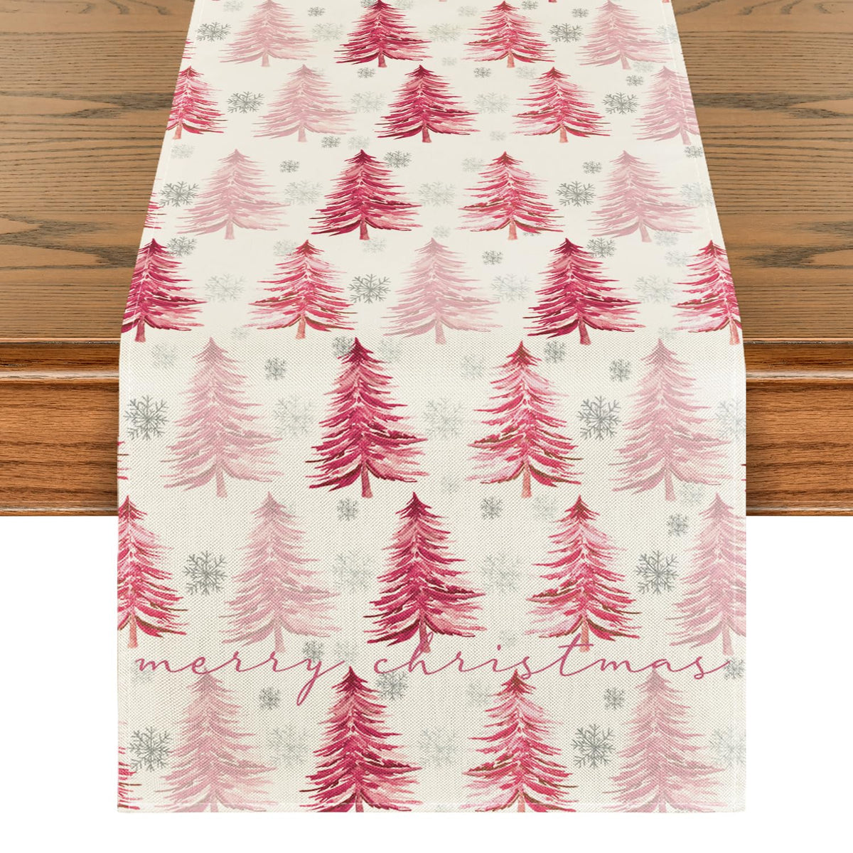 Artoid Mode Xmas Trees Snowflake pink table runner enhances holiday dining