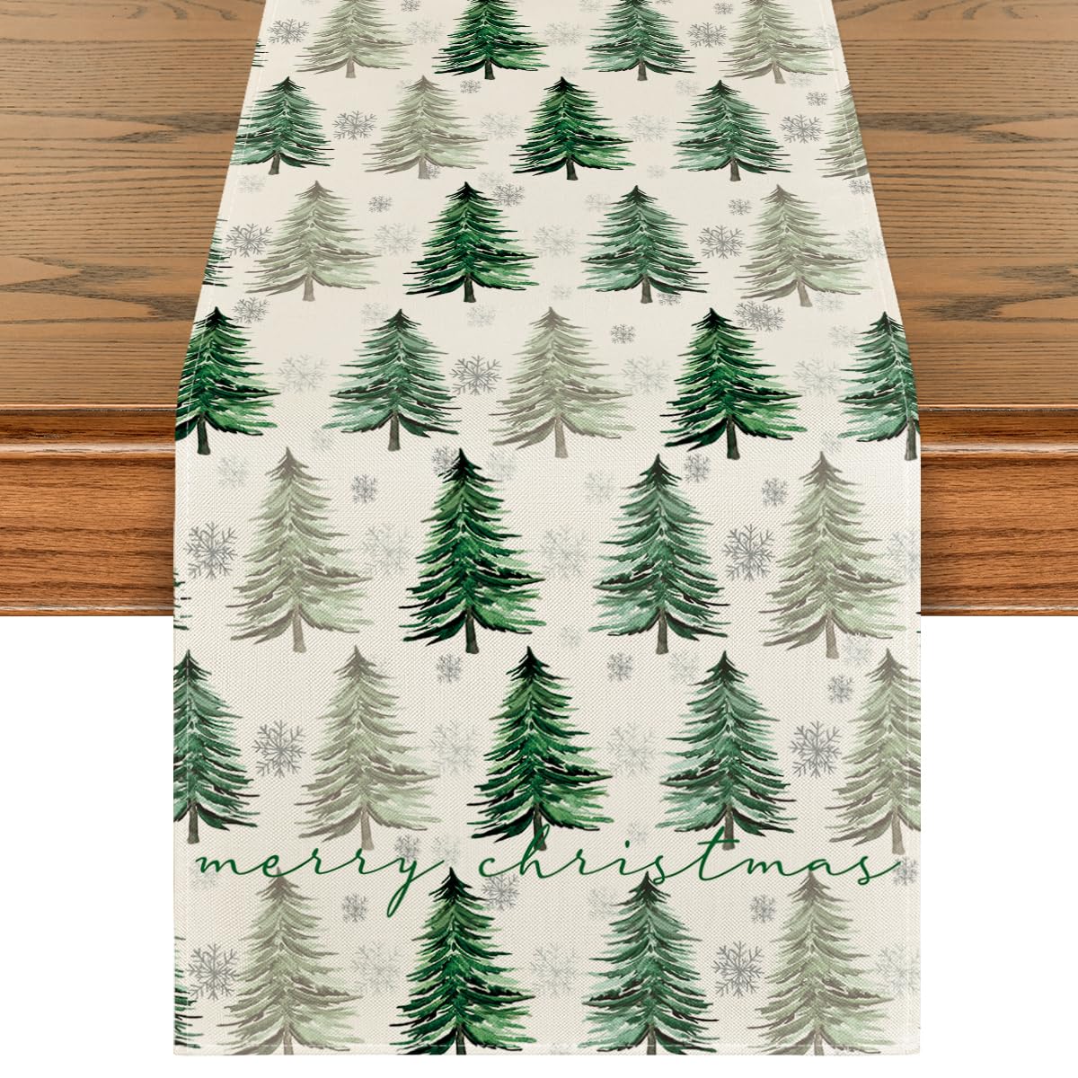 Artoid Mode Xmas Trees Snowflake table runner enhances festive table decor.