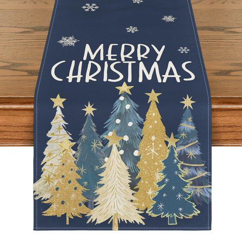 Artoid Mode Xmas Trees Snowflakes Blue table runner elevates holiday table décor.