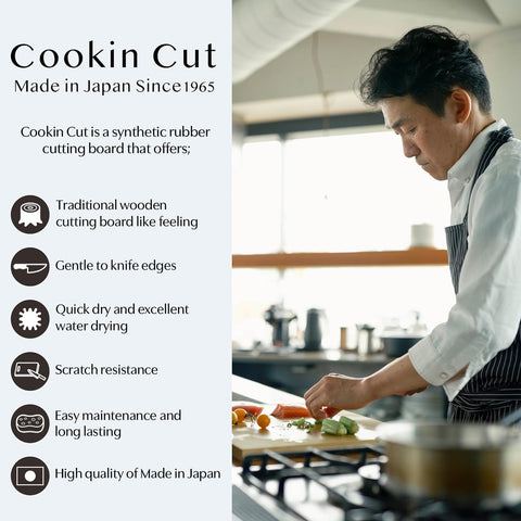 Asahi Cookin Cut board in use with vegetables demonstrating clean, stable prep