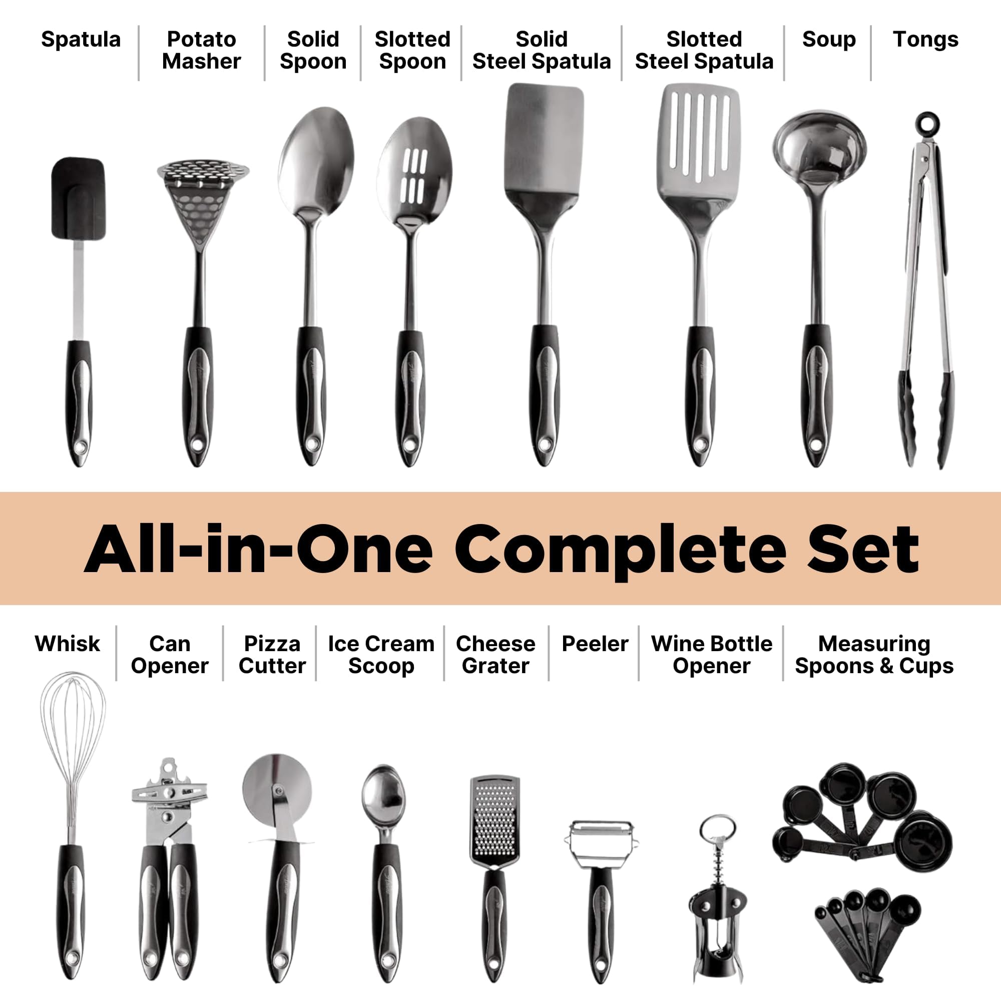 Asani 25-piece utensil set slotted turner ideal for draining fats while cooking