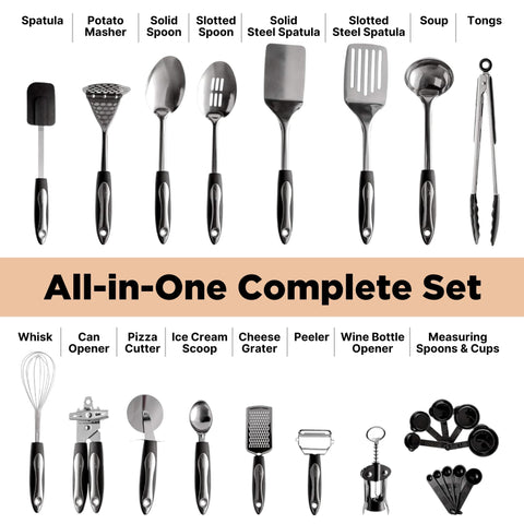 Asani 25-piece utensil set slotted turner ideal for draining fats while cooking