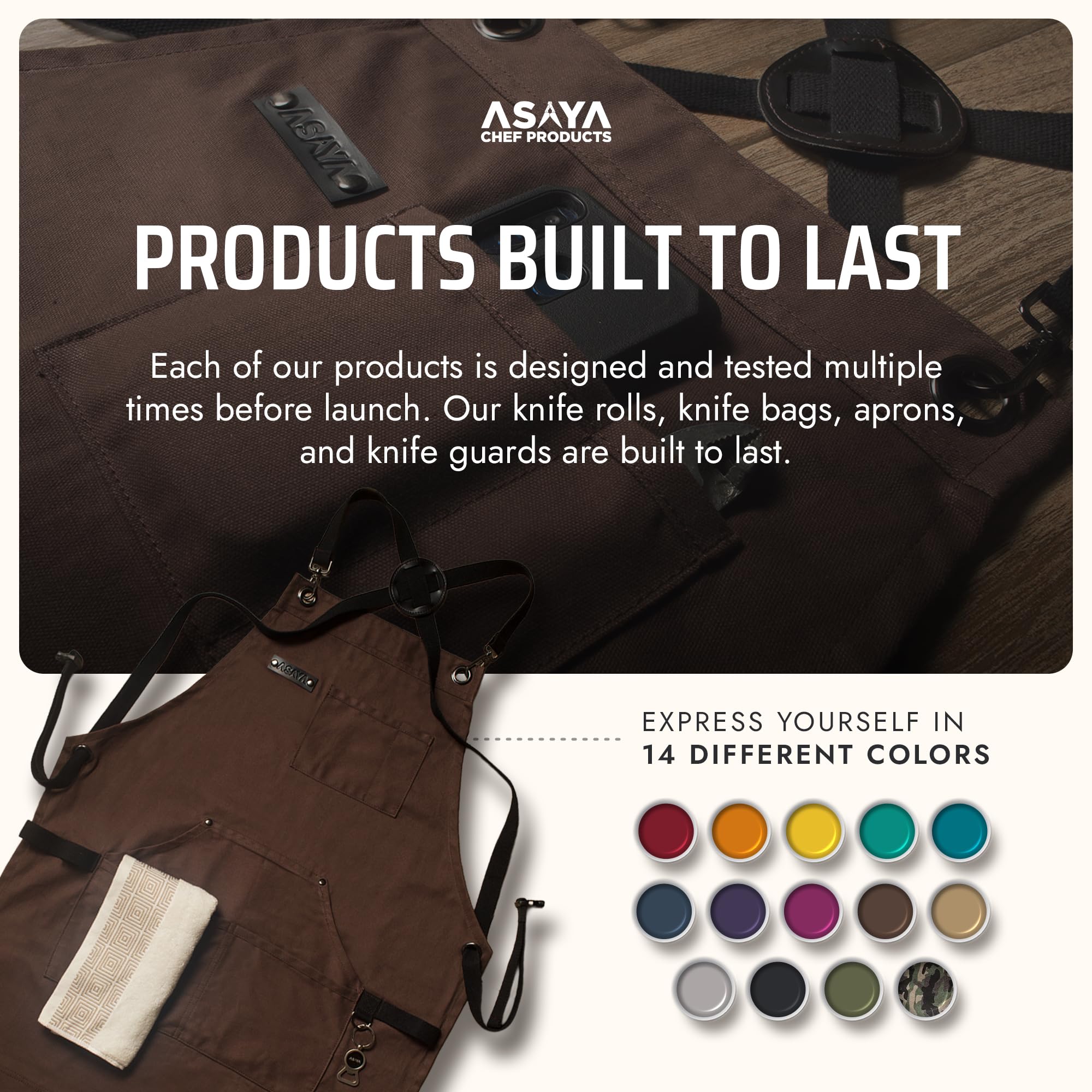 Asaya Chef apron cell phone holder protects your device during cooking.