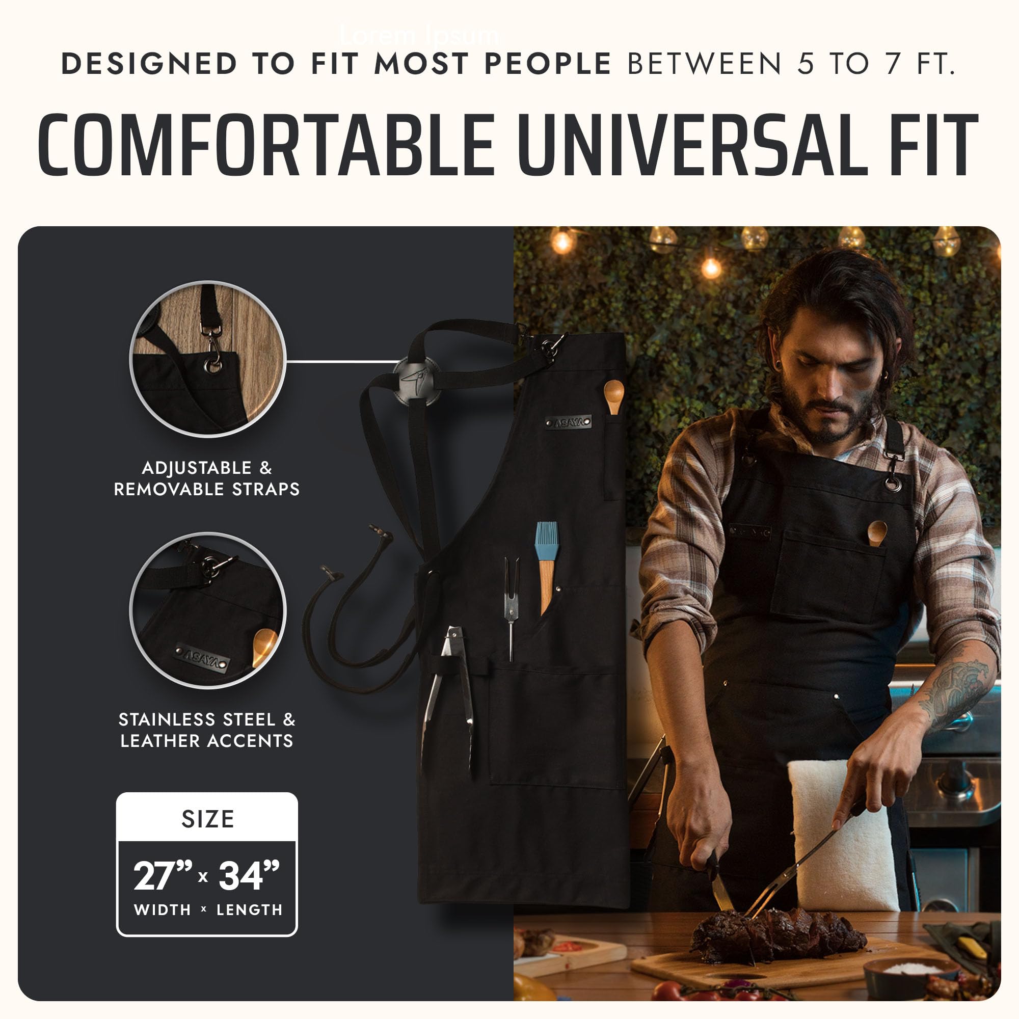 Stainless steel hardware on Asaya Chef apron for durable daily use