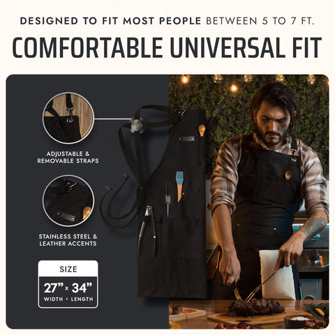 Stainless steel hardware on Asaya Chef apron for durable daily use