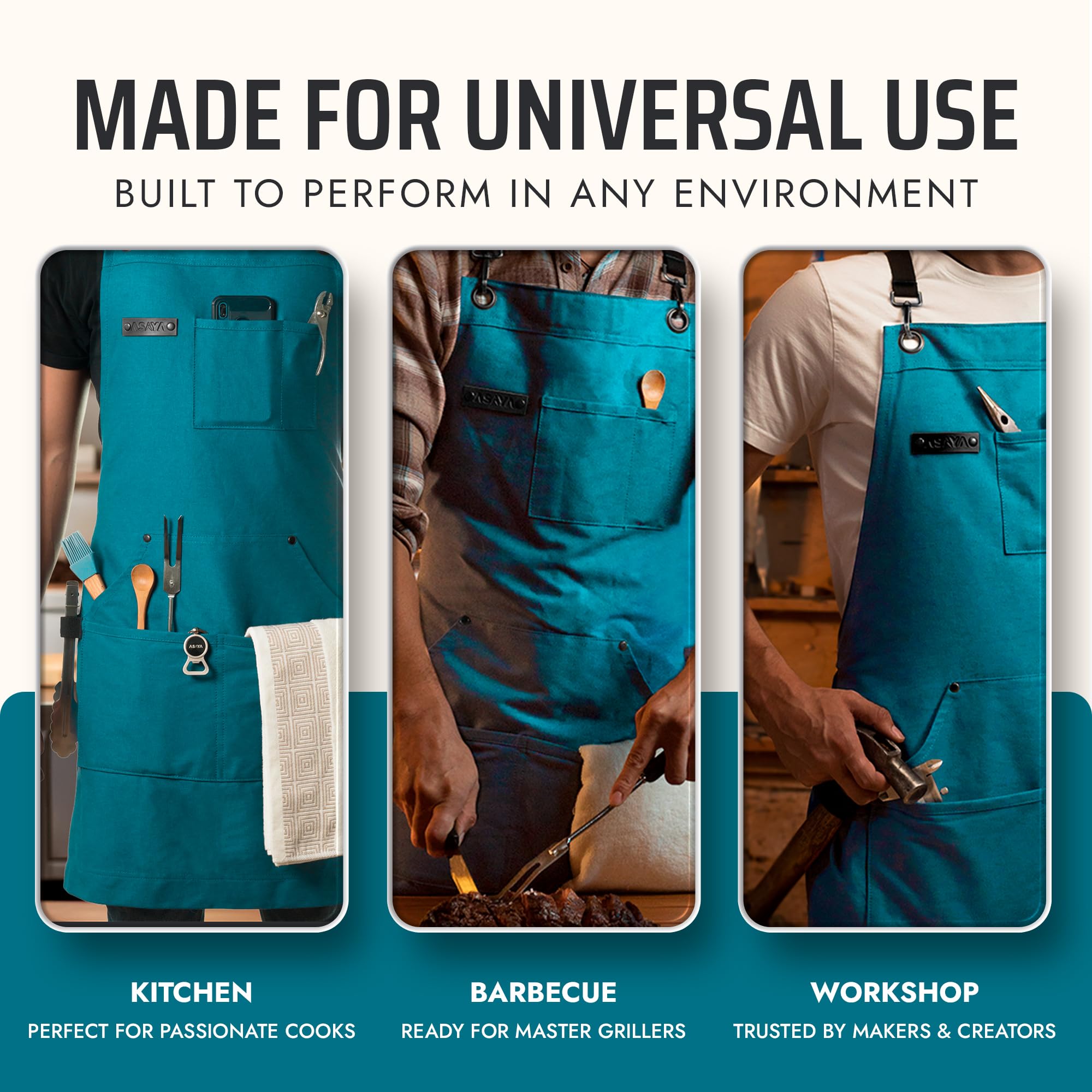 Asaya Chef blue-green apron color for a bold, professional look.