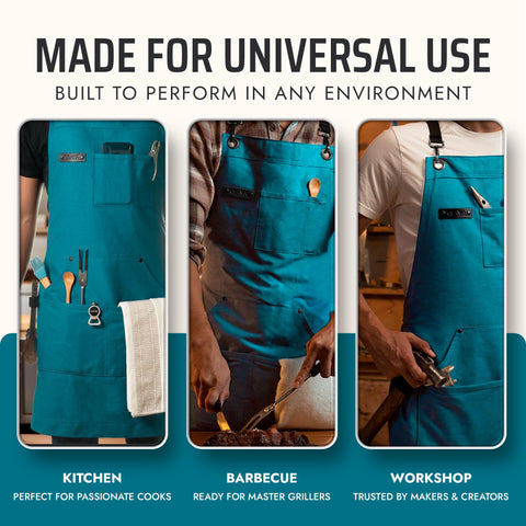 Asaya Chef blue-green apron color for a bold, professional look.
