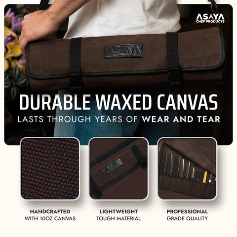 Asaya Knife Roll featuring adjustable shoulder strap for comfortable carrying on the go