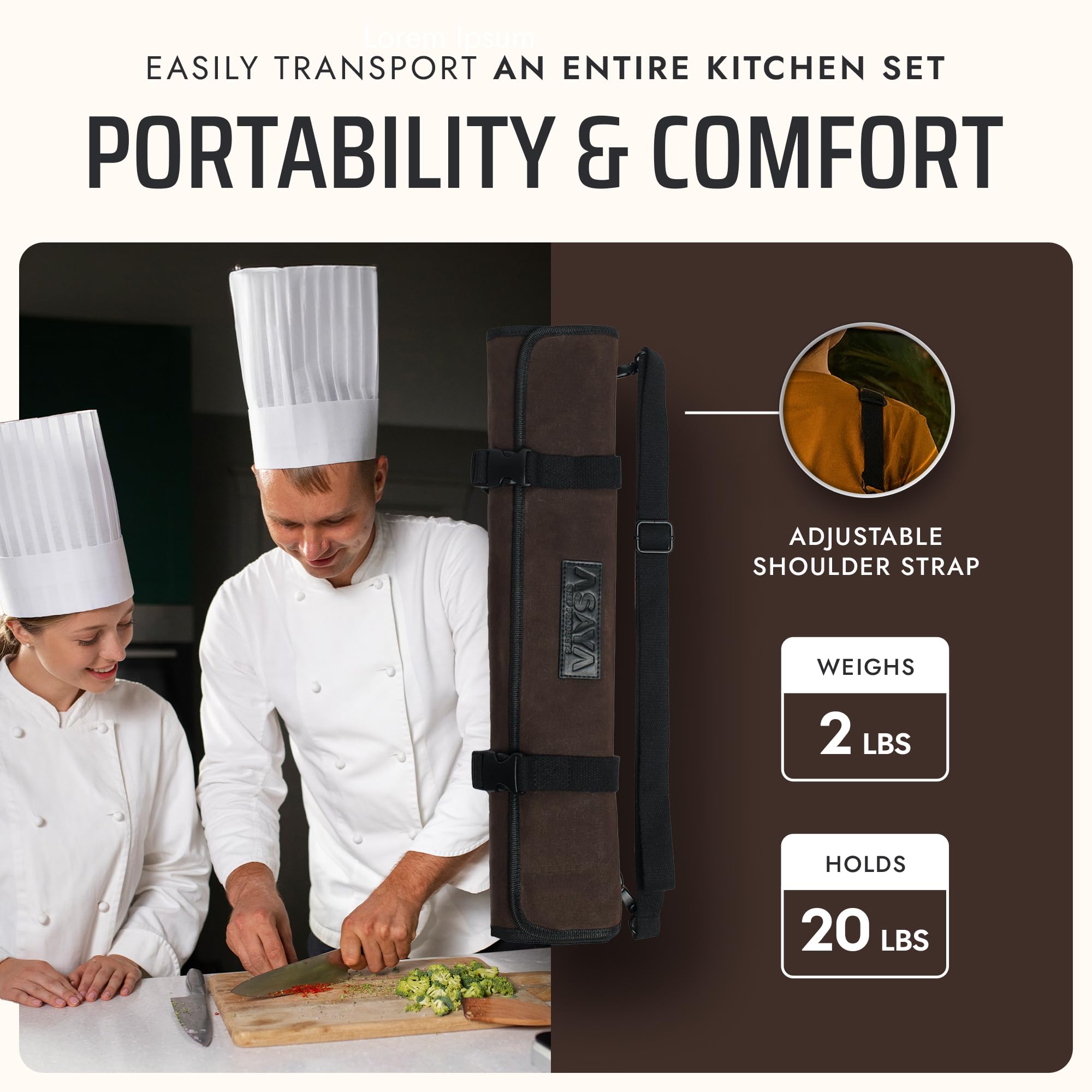 Asaya Knife Roll closed at 5in wide and open at 20in, fits up to 17in blades