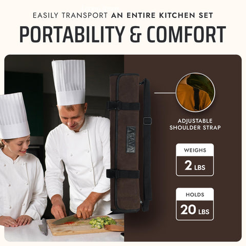 Asaya Knife Roll closed at 5in wide and open at 20in, fits up to 17in blades