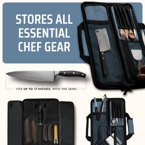 Asaya knife roll fits knives up to 17 inches including tang.