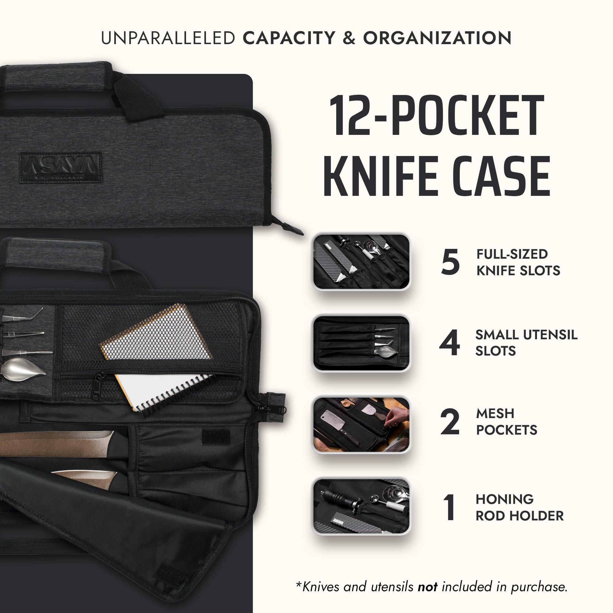 Asaya knife roll in stain-resistant nylon for durable daily use
