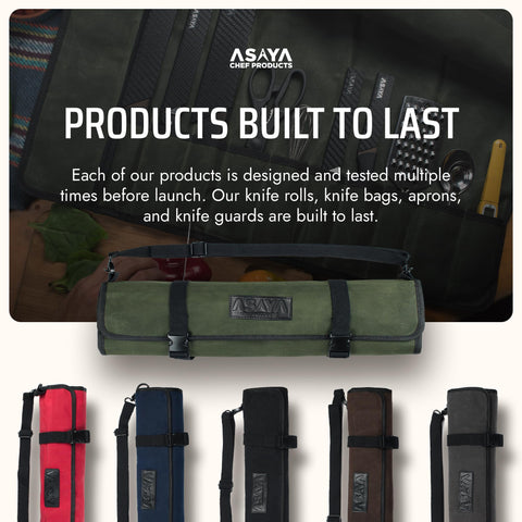 Asaya knife roll in forest green presents a stylish, professional storage solution.