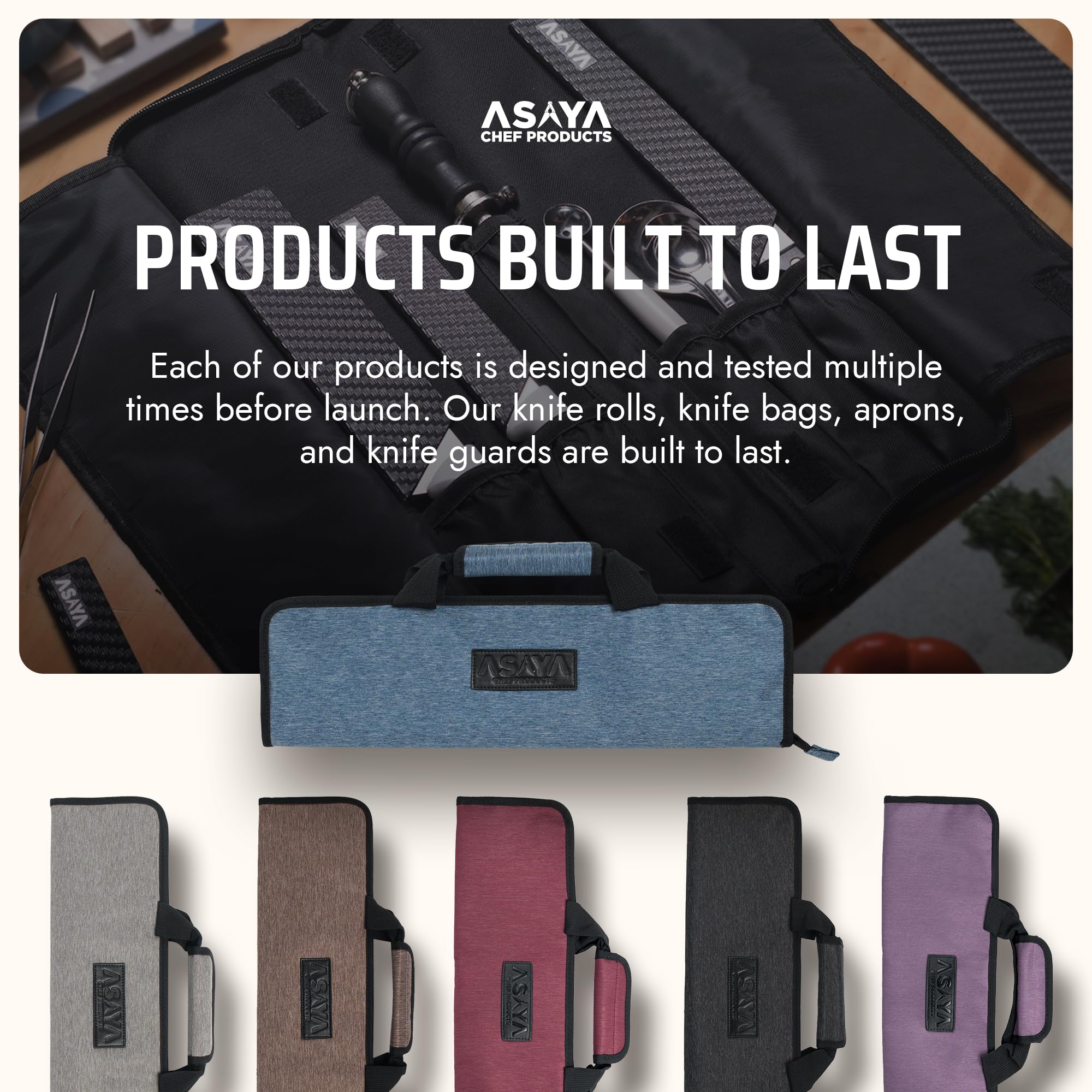 Asaya blade roll includes a 12-month warranty against manufacturing defects.