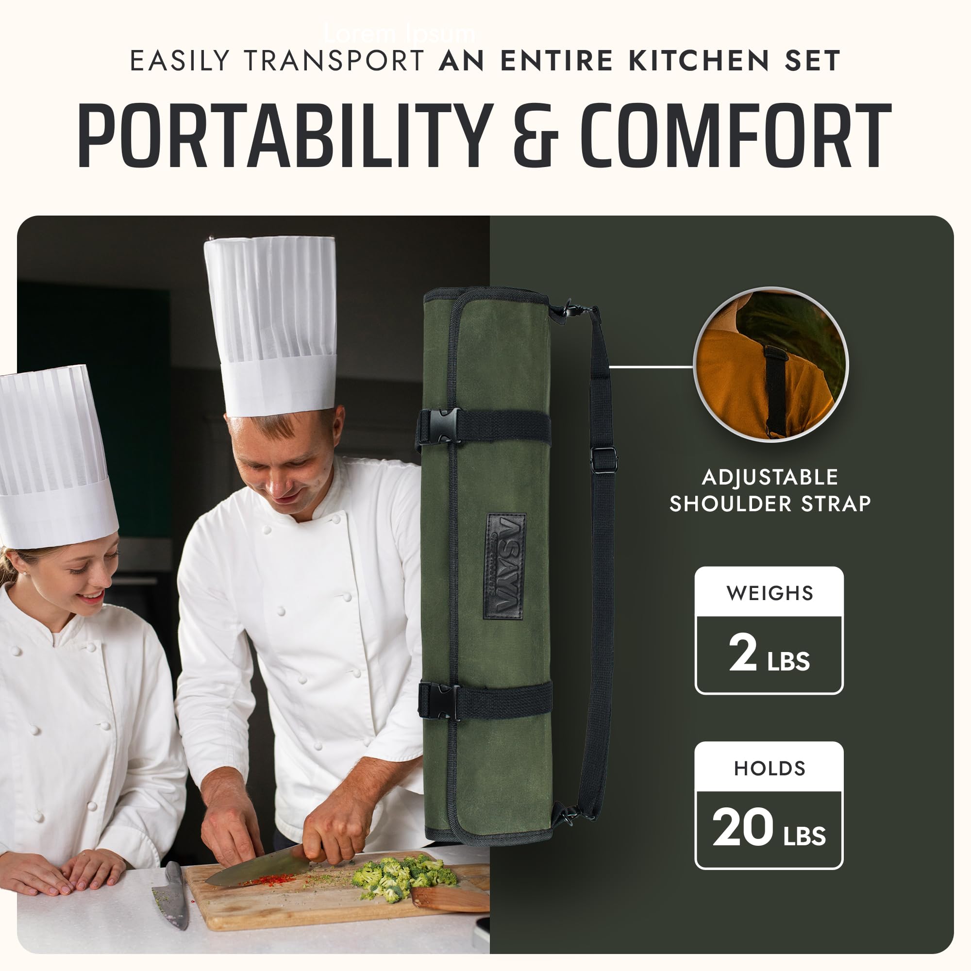 Asaya Knife Roll Bag emphasizes knives are not included for customization.