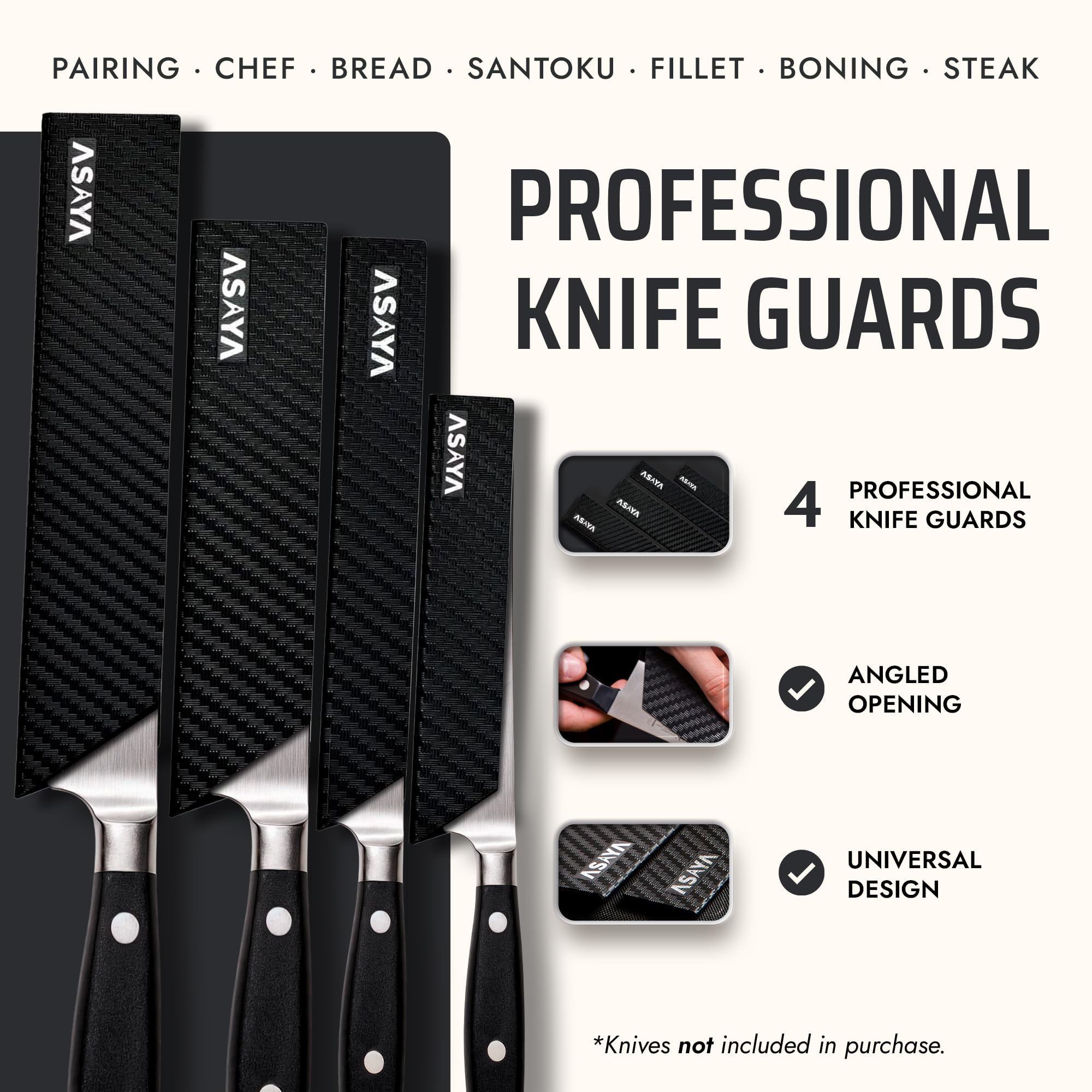 Asaya edge guards for Santoku knives keep blades safe and organized.