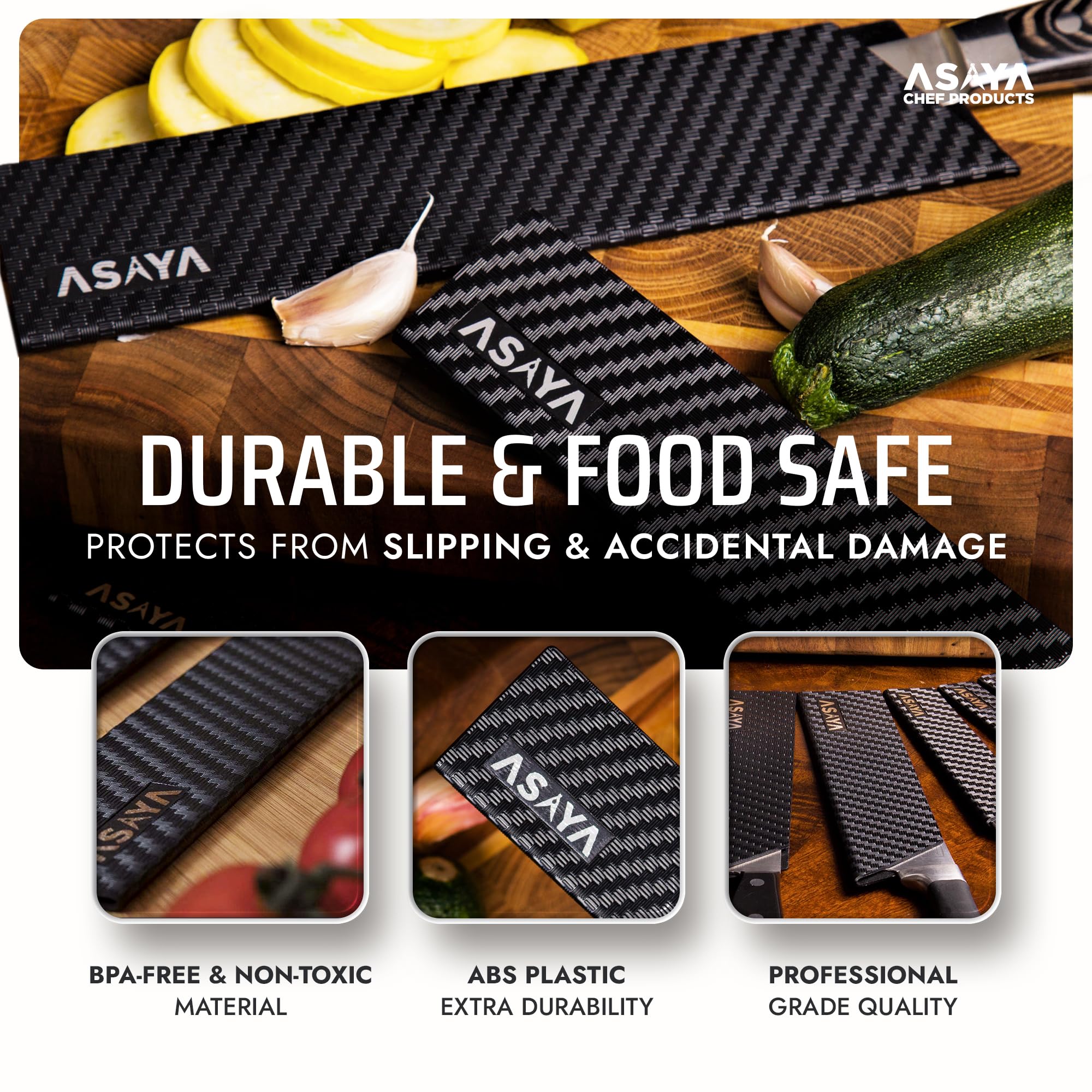 Asaya Santoku edge guard protects delicate blades while stacked in drawers
