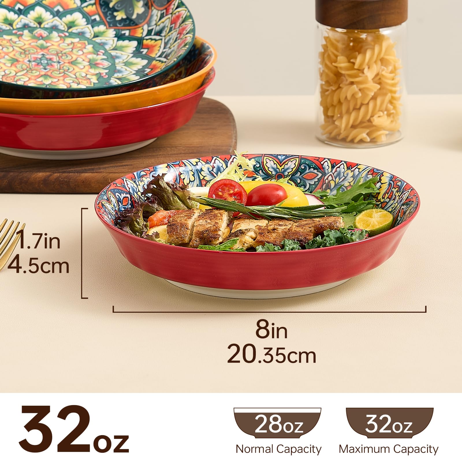 ASBEFORE ceramic bowl with wide shallow design ideal for pasta and salads