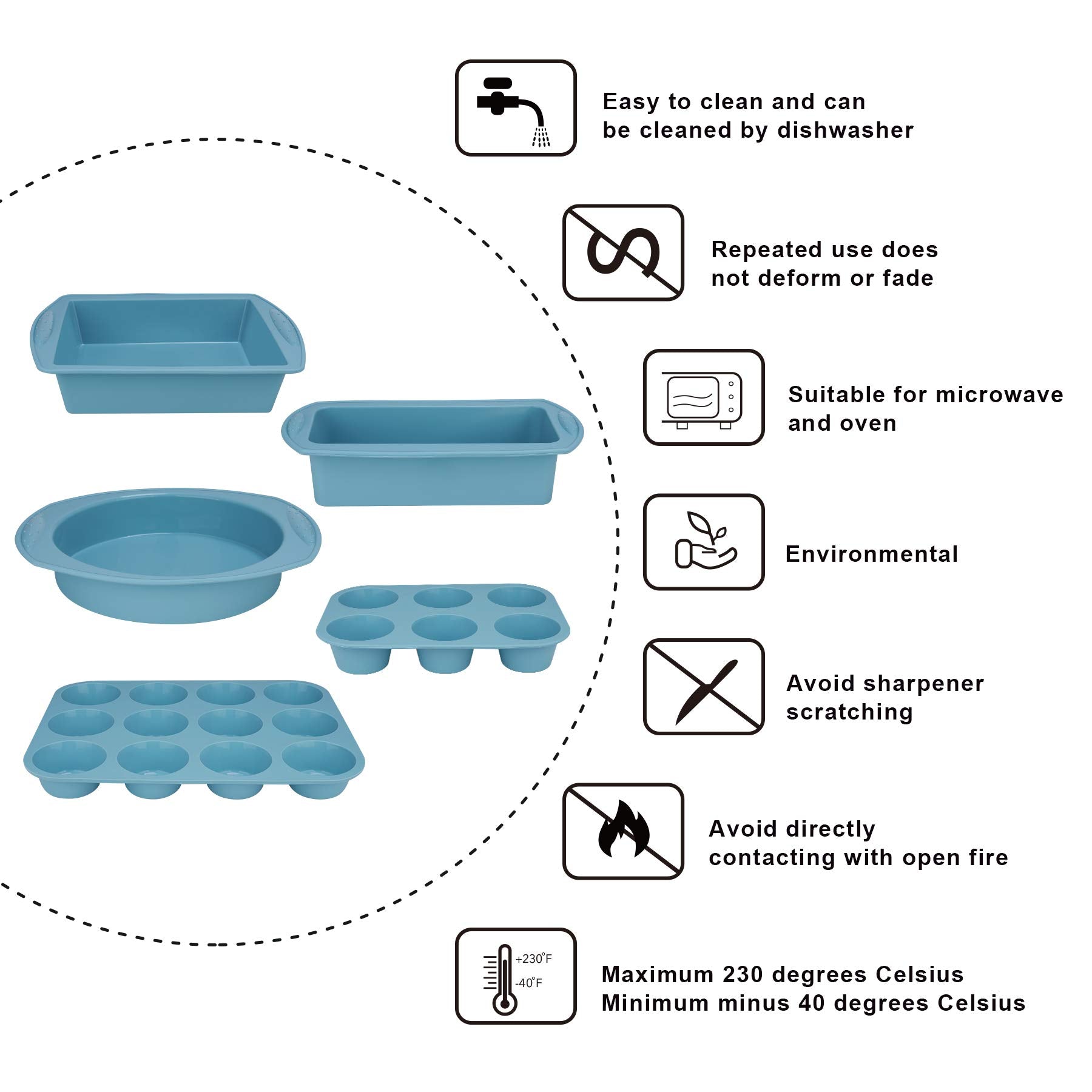 Aschef 7in1 bakeware overview showing heat-safe silicone material