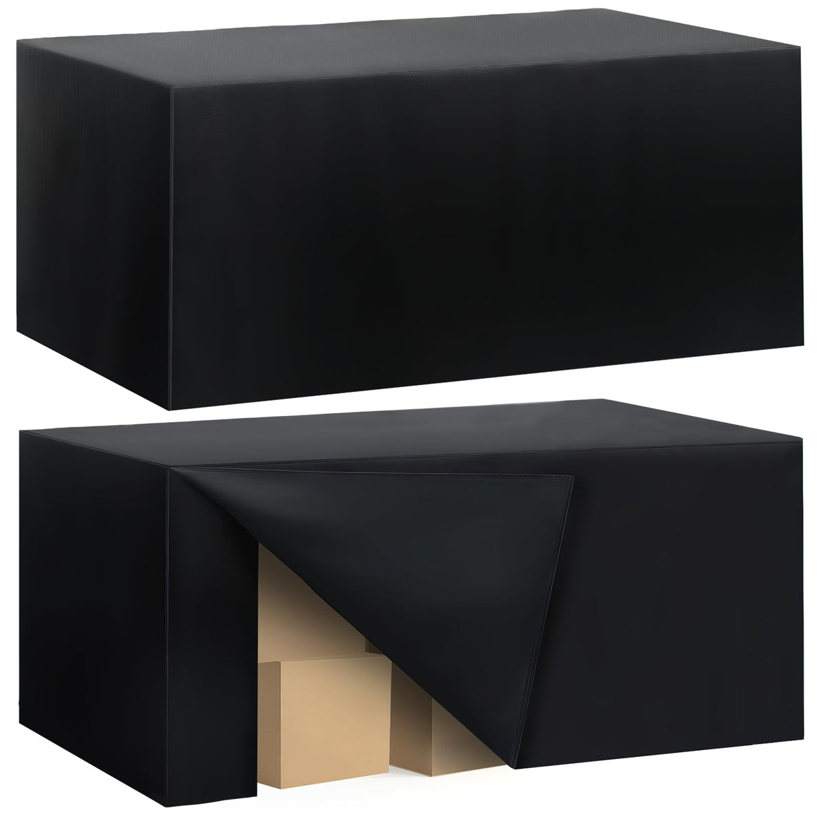 Ascoza 2-pack fitted tablecloth on an 8-foot black table for a polished display.